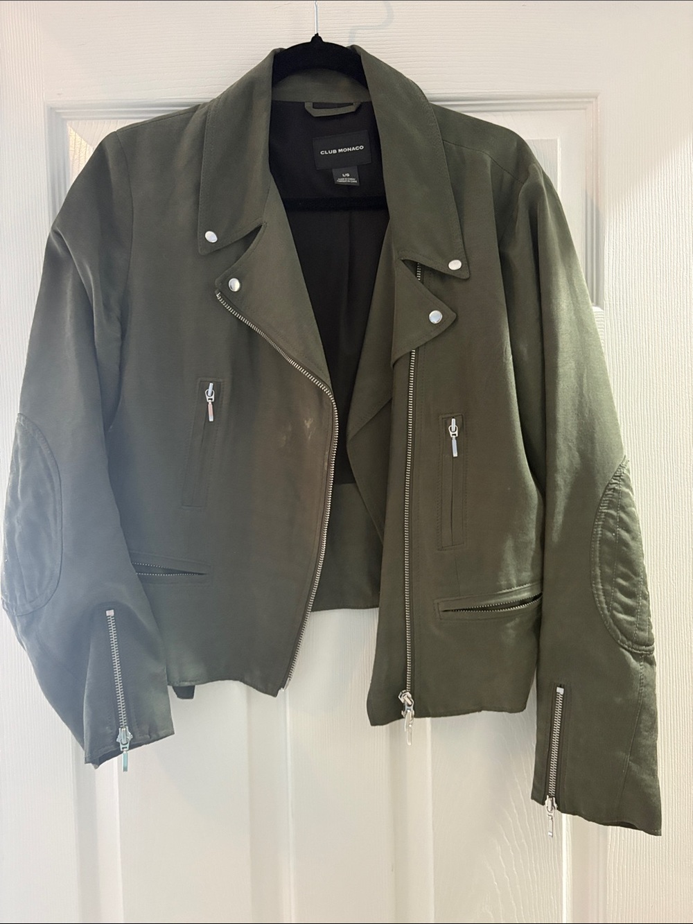 Club Monaco Olive Moto-Style Leather Jacket